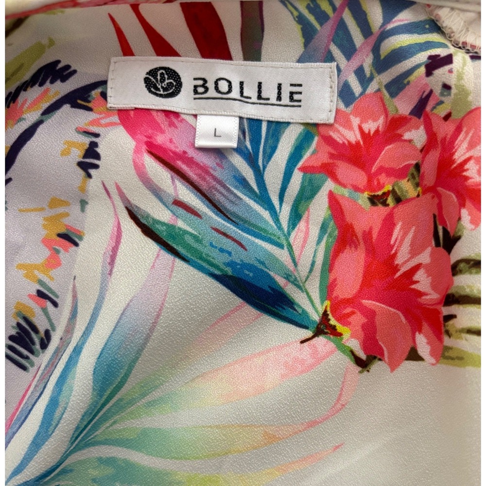 💥🏷️Bollie High Low Maxi Dress L White Tropical Floral Faux Wrap Boho Resort - Picture 4 of 11